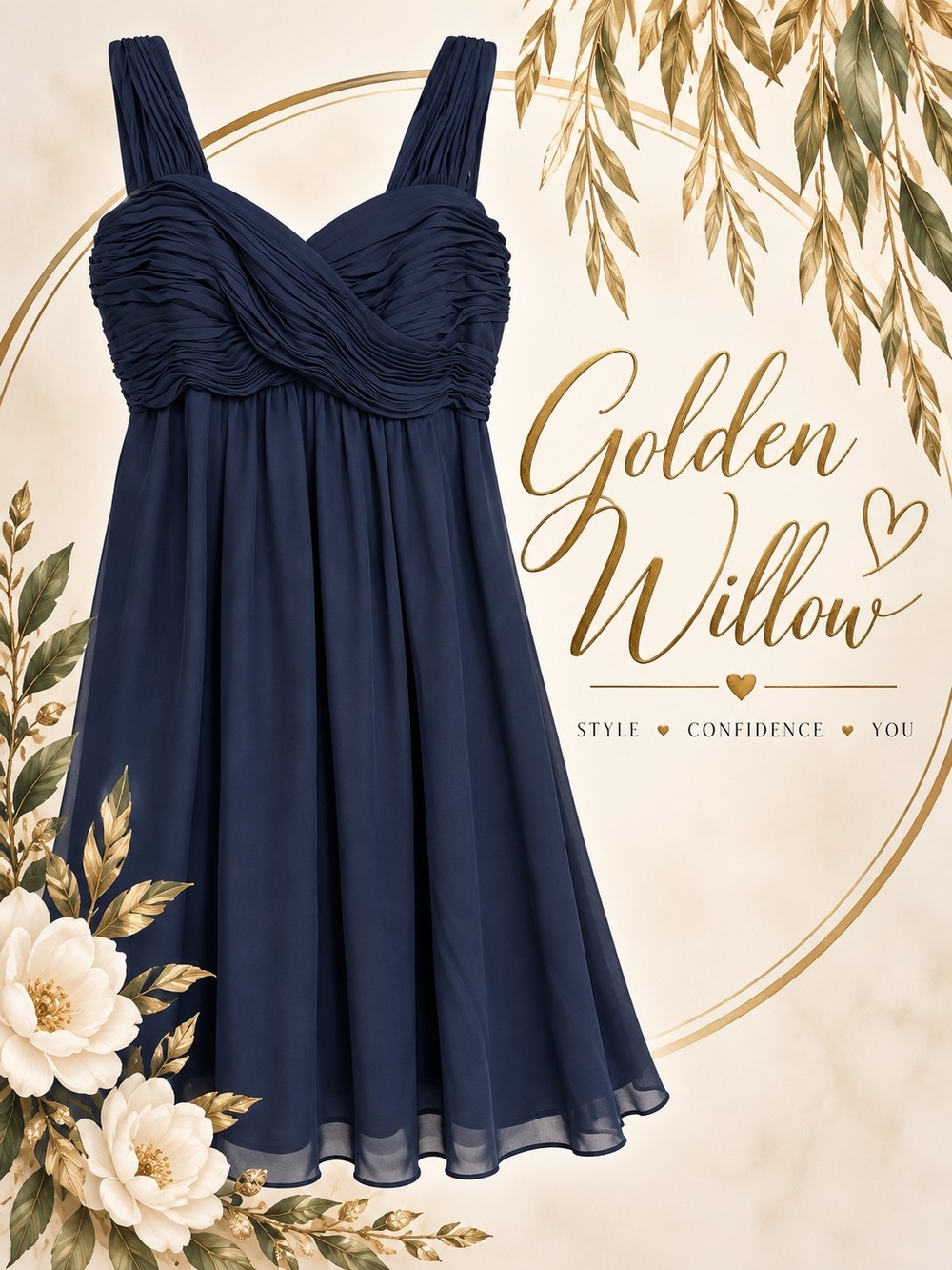 LOFT Navy Ruched Crossover Bodice Dress